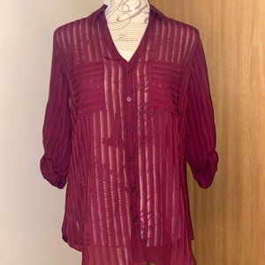 Express Burgundy Foldable Sleeve Button-Up Blouse